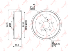 Диск тормозной задний барабанный LynxAuto BM1001 Toyota Carina (T170, T190) 92-, Celica (T200) 93-,