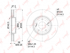 Диск тормозной передний LynxAuto BN1055 Hyundai Sonata(NF) 2.0-3.3 05-10 / i40 1.6D-2.0D 11- / iX35