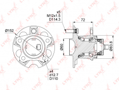 Ступица задняя левая LynxAuto WH1503 Toyota Harrier (_U35) 03-08 / Highlander (_U25) 03-07 / Lexus R