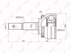 Шрус наружный LYNXauto CO5738A ABS, NISSAN AD / Wingroad / SYLPHY / SUNNY Y11 / G10 / B15 QG15DE / Q