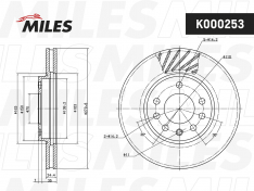 Диск тормозной передний Miles K000253 OPEL ASTRA G/H 98-09/MERIVA 03-/ZAFIRA 99-