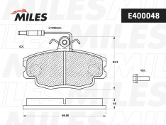 Колодки тормозные передние Miles E400048 с датчиком RE Logan / Box / MCV, Clio I (B/C57_, 5/357_) /