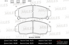 Колодки тормозные передние Miles E400188 HO Accord 99-06 HO Odyssey (RB) 98-, Civic 99-, Shuttle (RA