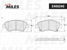 Колодки тормозные передние Miles E400240 TO Corolla/Auris NDE150/NRE150/ZRE15#/ZZE150 06-