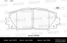 Колодки тормозные передние Miles E400358 TO Prius ZVW30/35 09- NHP10/10L 11-, LE CT200H ZWA10 10-, S