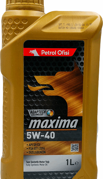 Масло моторное Petrol Ofisi Maxima 5W-40 API SP/CF, ACEA A3/B4 1л (Турция)