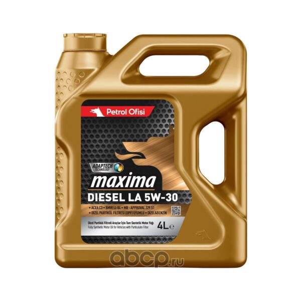 Масло моторное Petrol Ofisi Maxima Diesel LA 5W-30 API SN/CF ACEA C3 4л (Турция)