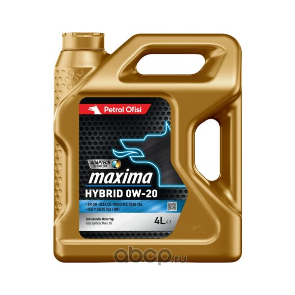 Масло моторное Petrol Ofisi Maxima Hybrid 0W-20 API SN ACEA C5 VCC RBS0-2, I 4л (Турция)