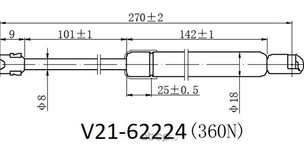 Амортизатор газовый багажника JETT V2162224 Toyota Mark II GX90 JZX90 1шт 270мм