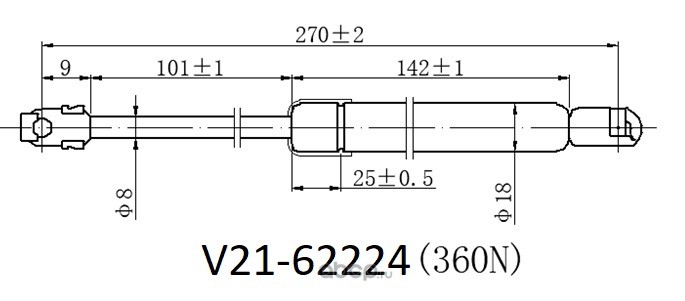 Амортизатор газовый багажника JETT V2162224 Toyota Mark II GX90 JZX90 1шт 270мм