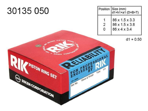 Кольца поршневые RIKEN 30135 0.50 FE, F8 86 / 1, 5 / 1, 5 / 4