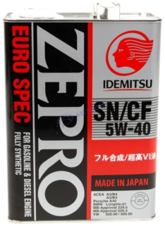 Масло моторное Idemitsu ZEPRO SPEC 5W-40 SN/CF 4л (Япония)